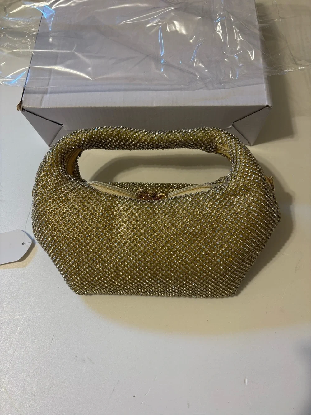 Crystal Mesh Gold Evening Clutch with Top Handle
